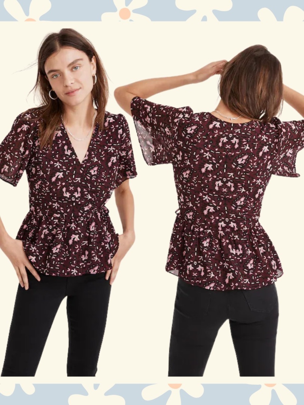 Madewell Georgette Flutter-Sleeve Peplum
Top in Rich Paisley, Sz Sm